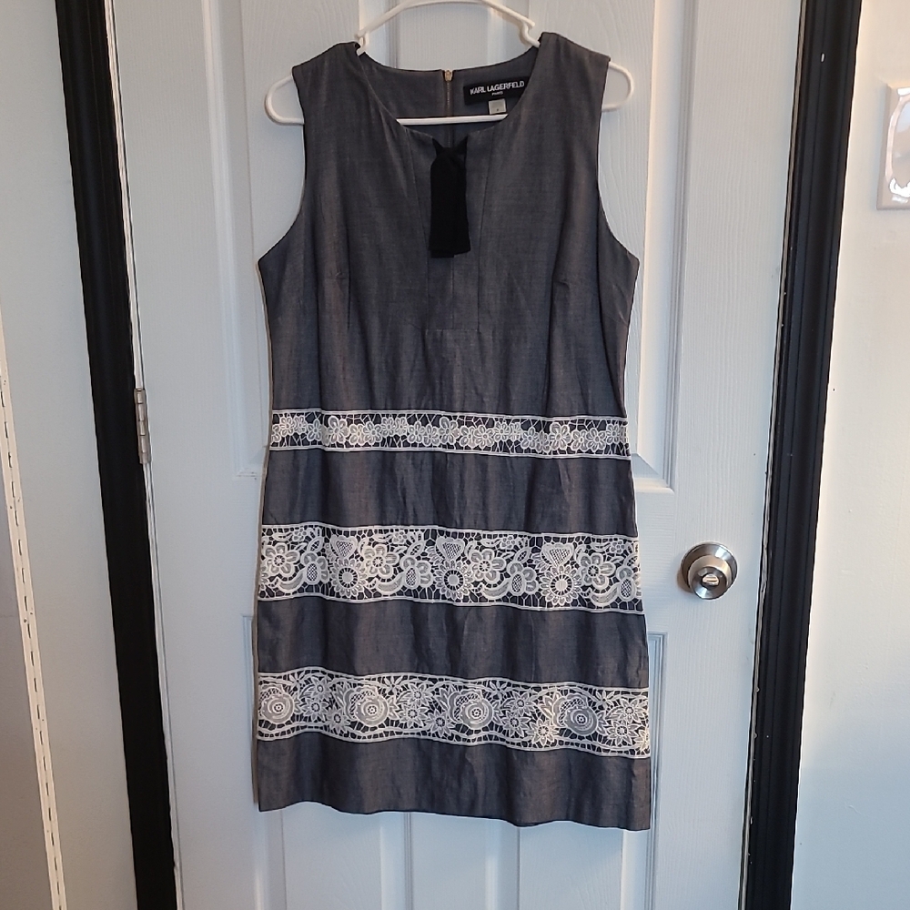 Karl Lagerfeld Grayish Blue and White Lace Dress Mod Beatles Wife